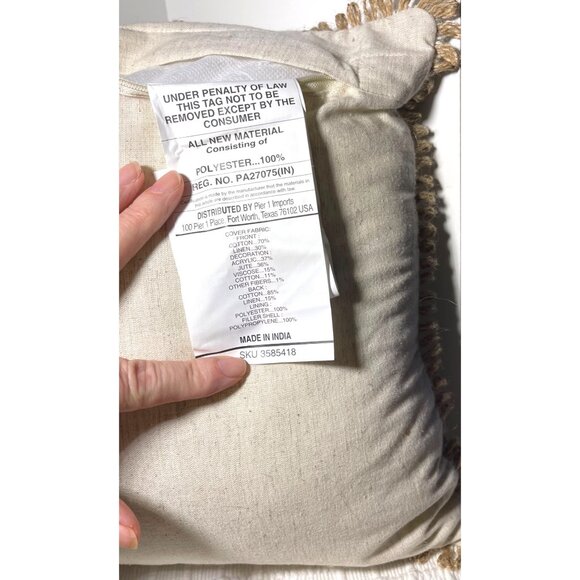 Embroidered Pier 1 Imports Fall Pillow With Leaf Design & Fringe - Picture 4 of 4